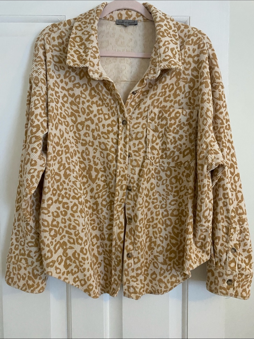 Button-Front Leopard Print Shacket - Tan/White